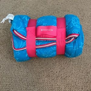 Beautiful turquoise and pink American Girl sleeping bag.